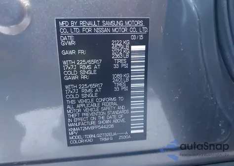 2015 Nissan Rogue Sv из США, поврежденный, VIN KNMAT2MV6FP544208